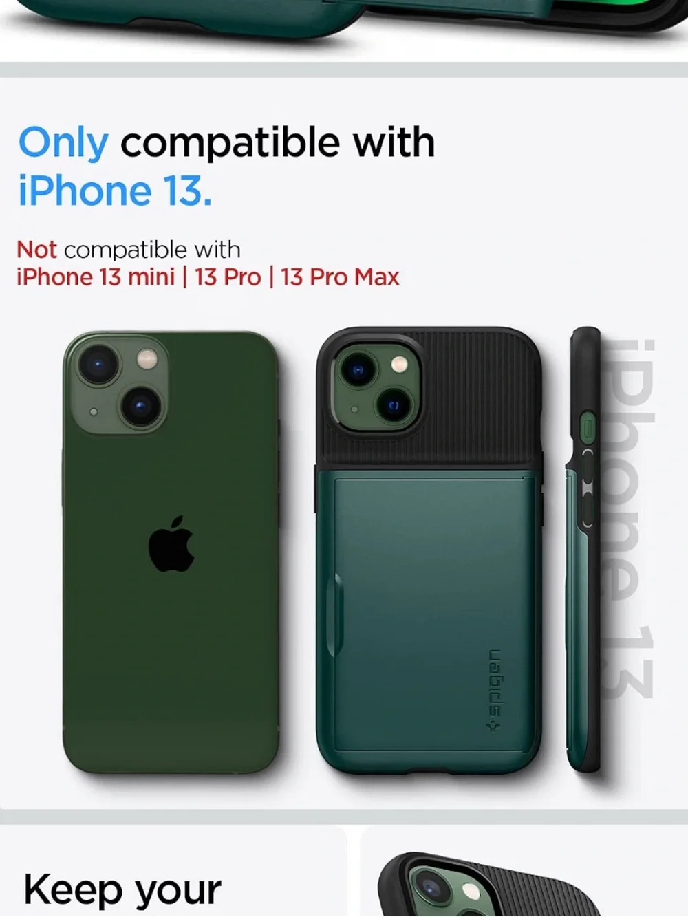 Spigen iPhone 13 Card Slot Case in Forest Green with Sliding Wallet